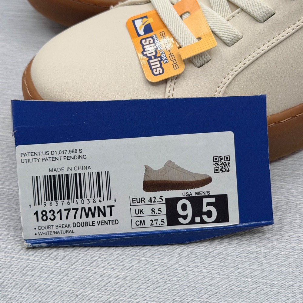 Skechers Men's 9.5 Shoes Cream Slip Ins Sneakers Gum Court Street LA 183177 - Picture 8 of 13